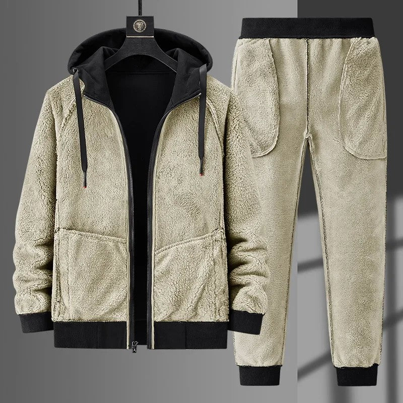 Lamb Cashmere Tracksuit Set Winter Men Sportsuit Gym Sportswear New Thermal Hoodies Fleece Tracksuit Windproof Sport Suit Men