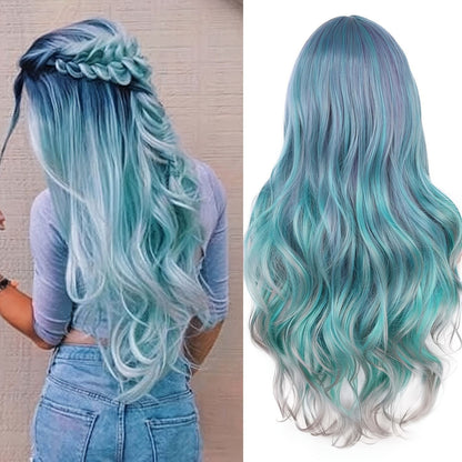 Gradient color synthetic wig cosplay anime wig COS Harajuku style colorful long curly hair headgear lolita