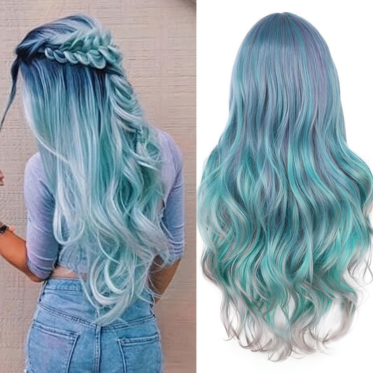 Gradient color synthetic wig cosplay anime wig COS Harajuku style colorful long curly hair headgear lolita