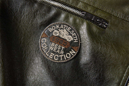 Modern PU Leather Motorcycle Biker Jacket Pilot Coat with Fleece Lining Tough Guy Men's Stylish Riding