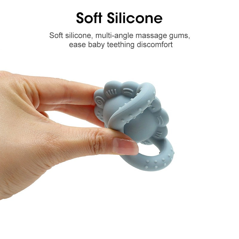 Mordedor de urso 2025 chocalho de leão para bebê com sino de girassol mordedor de silicone brinquedo de 0 a 1 ano brinquedo musical para bebê mordedor para bebê