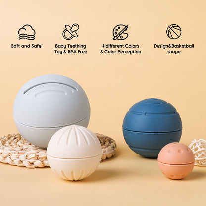 TYRY.HU 4pcs/Set Silicone Baby Teether Chewing Ball Toddler Infant Educational Toy Training Grid Friendly for Babies