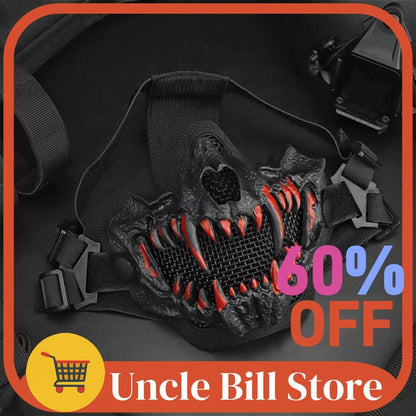 Fangs Cosplay Airsoft Mask Multipurpose Half Face Mask Adjustable Strap Breathable Headwear Halloween Horror Party Decor