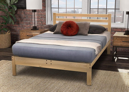 Cama Plataforma Lexington - Estrutura de Cama de Casal - Estrutura de Cama de Madeira Crua - Natural, Cama Minimalista com Cabeceira Ripado - E