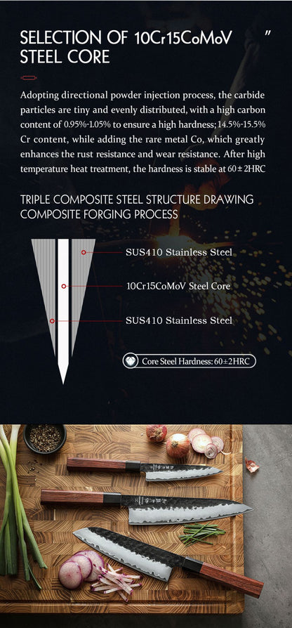 Conjunto de Facas de Cozinha HEZHEN 1-3PC Chef Utilitária Santoku Profissional Aço Revestido Japonês para Carne Faca de Cozinha Madeira Vermelha
