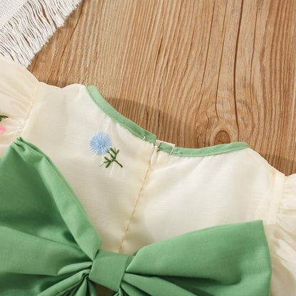 Summer Flower Embroidered Chiffon Dress for Baby Girl Birthday Dress High Quality Kids Clothes Send Big Bow
