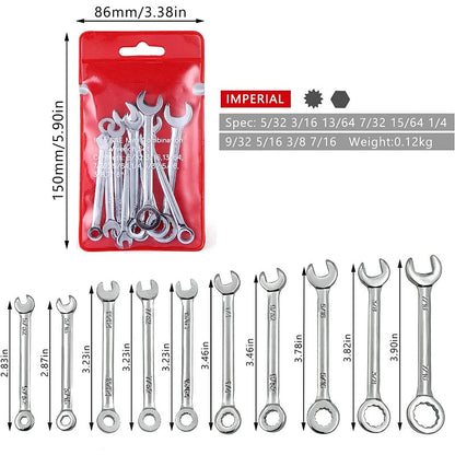 10pcs Without Ring Mini Wrenches Set Portable Key Ring Spanner Explosion-proof Pocket British/Metric Type