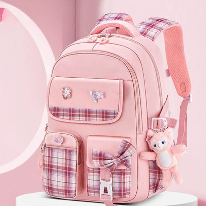 Mochila Escolar Infantil Feminina Xadrez Ergonômica Protege a Coluna Grande Capacidade Leve Impermeável