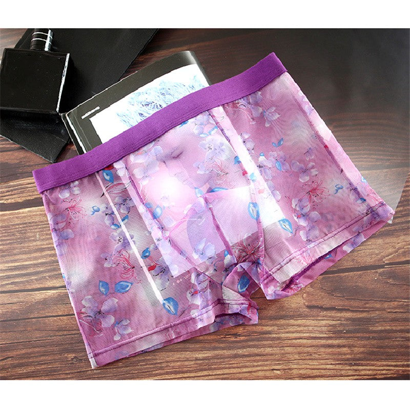 Men Transparent Boxers Bulge Ice Silk See Through Underpants Sexy Mid Waist Panties Lingerie Intimates