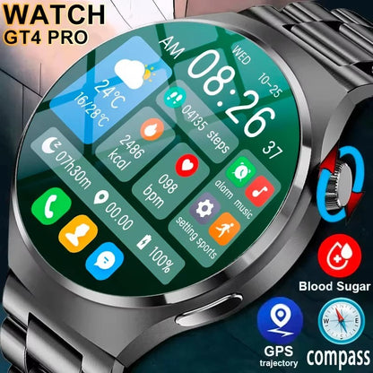 Smartwatch Masculino GT4 Pro 2026: Monitor de Saúde, à Prova D'água, Chamada BT, Tela AMOLED 360*360, Rastreamento GPS, Bússola, Novo Modelo Militar