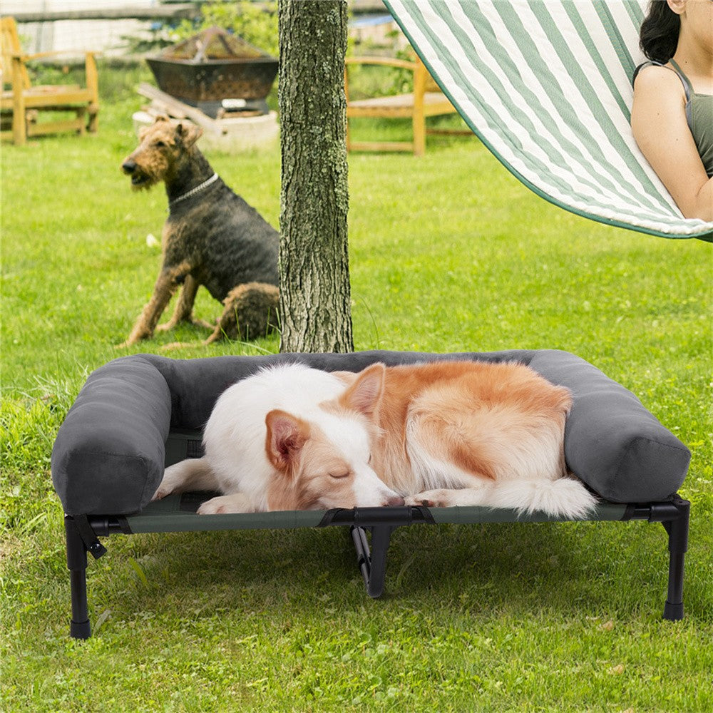 Cama de cachorro grande XXL XL para ambientes externos, elevada com esteira de resfriamento respirável e esteira de pelúcia macia, cama de acampamento para filhotes para casa e jardim