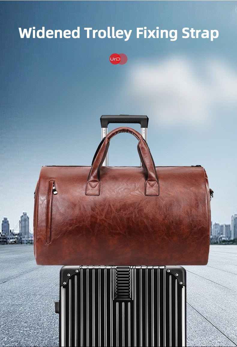 Vintage Suit Travel Bag with Large Capacity Waterproof PU Fabric Independent Shoe Case for Business Trip Suit Protection Bag