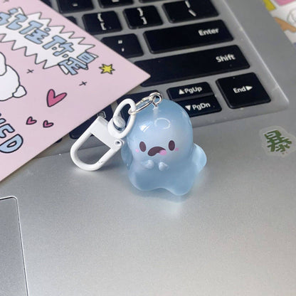 Creative Halloween Luminous Mini Cute Ghost Pendant Keychains Resin Keyring Key Holder for Kid Adult Festival Gifts Bag Charms