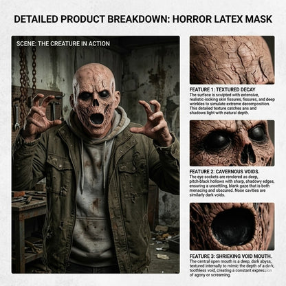 Realistic Scary Zombie Mask Latex Full Head Horror Monster Halloween Cosplay Party Haunted House Prop Creepy Costume Accessory