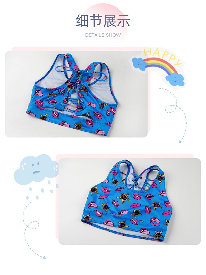 Anime Beach Girl Red Lip And Yellow Danger Warning Line Uniform Printing Bikini Swimsuit Underwear Women Outfits Cosplay Costume