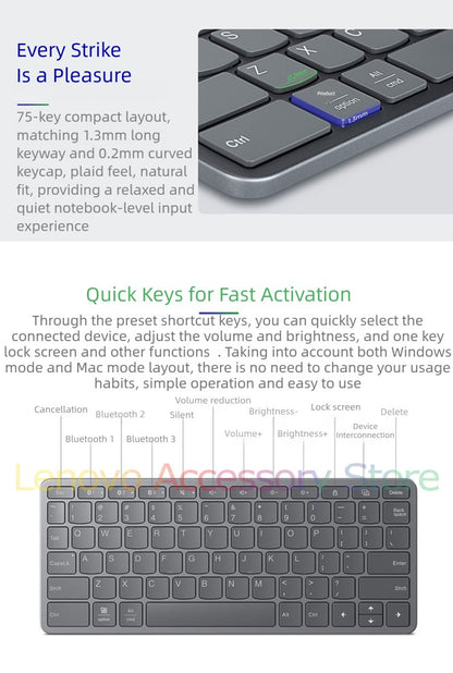 Teclado Bluetooth sem fio Lenovo Xiaoxin Air conecta 3 dispositivos Windows10 iPadOS15 Android10 para laptop, notebook, tablet, celular