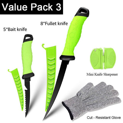 Faca de Pesca para Filetar Desossar Peixe 5 6 7 8 9 Polegadas Faca de Sashimi de Cozinha Antiaderente para Raspar Peixes Faca para Filetar Bainha