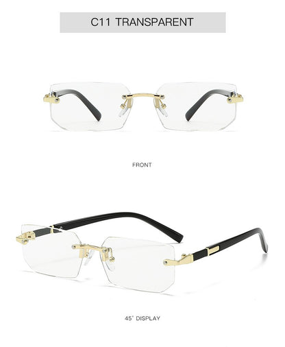 Rimless Sunglasses Rectangle Fashion Popular Women Men Shades Small Square Sun Glasses for Female Male Summer Traveling Oculos