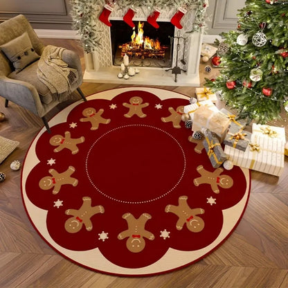 VIKAMA Christmas Snowflake Anti-Slip Washable Rug - Essential Round Floor Mat for Home Room Deco