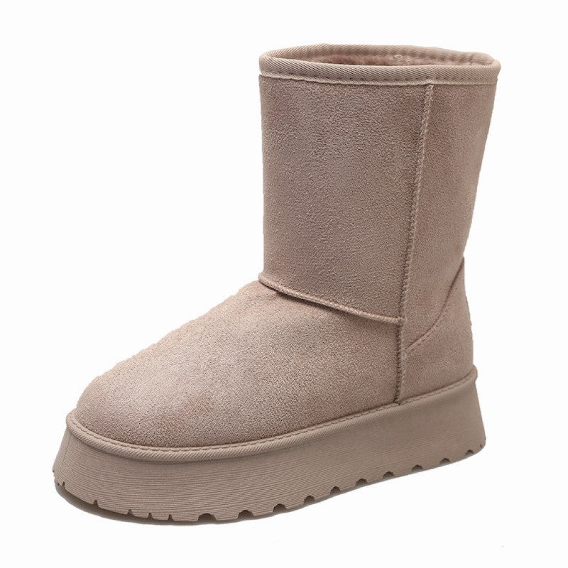 2024 winter new thick-soled and fleece snow boots round head fashion set feet in mid-barrel cotton shoes