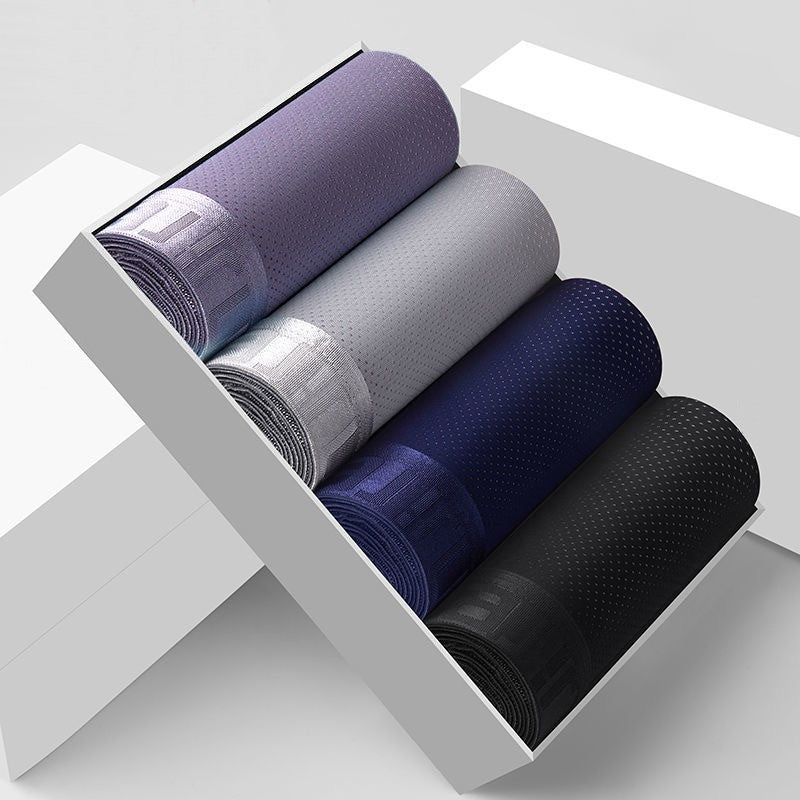 4pcs Men's Boxer Shorts Ice Silk Underwear Plus Size Underpants Cool Breathable Sexy Slim Panties Mesh Lingerie Wholesale Lots
