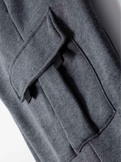 Calças de Moletom Masculinas Reta Casual Outono Inverno Calças Masculinas de Corrida Jogger Esportivas para Academia Calças Lisas com Vários Bolsos