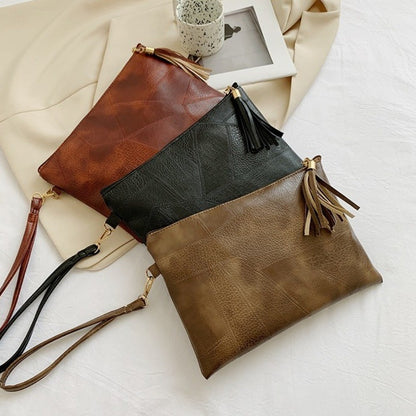 Casual Tassel Handheld Bag Korean Style PU Leather Zipper Coin Purse Earphone Pouch Wallet Small Item Bag Men