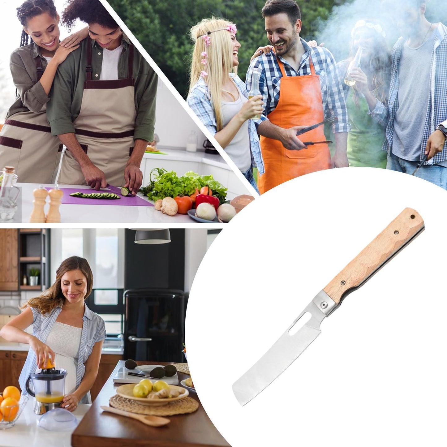 Facas de Cozinha Dobráveis em Aço Inoxidável Facas de Viagem com Cabo de Madeira Cutelo Ferramentas Profissionais para Cozinha Cozinhar Carne