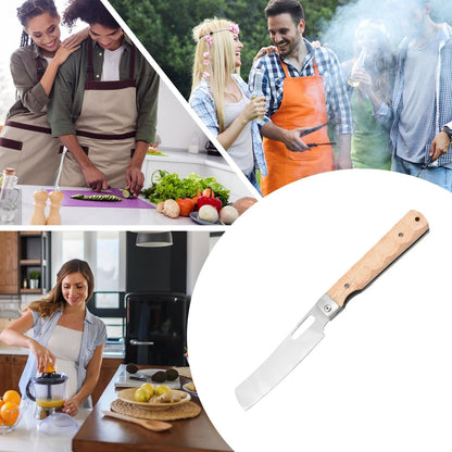 Facas de Cozinha Dobráveis em Aço Inoxidável Facas de Viagem com Cabo de Madeira Cutelo Ferramentas Profissionais para Cozinha Cozinhar Carne
