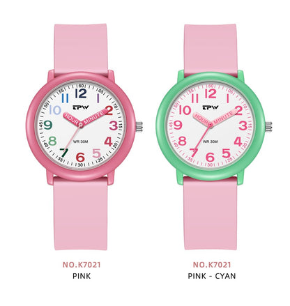 TPW Learning Watch Colorful Dial Cute Watch For Young Ladies Rubber Strap Luminous Hands