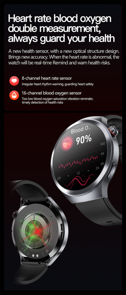 Relógio Inteligente Smartwatch Masculino 2026 Health Tracker com Safira e Medição de Ácido Úrico, Gordura Sanguínea, Pressão Arterial e ECG+PPG com Análise Corporal