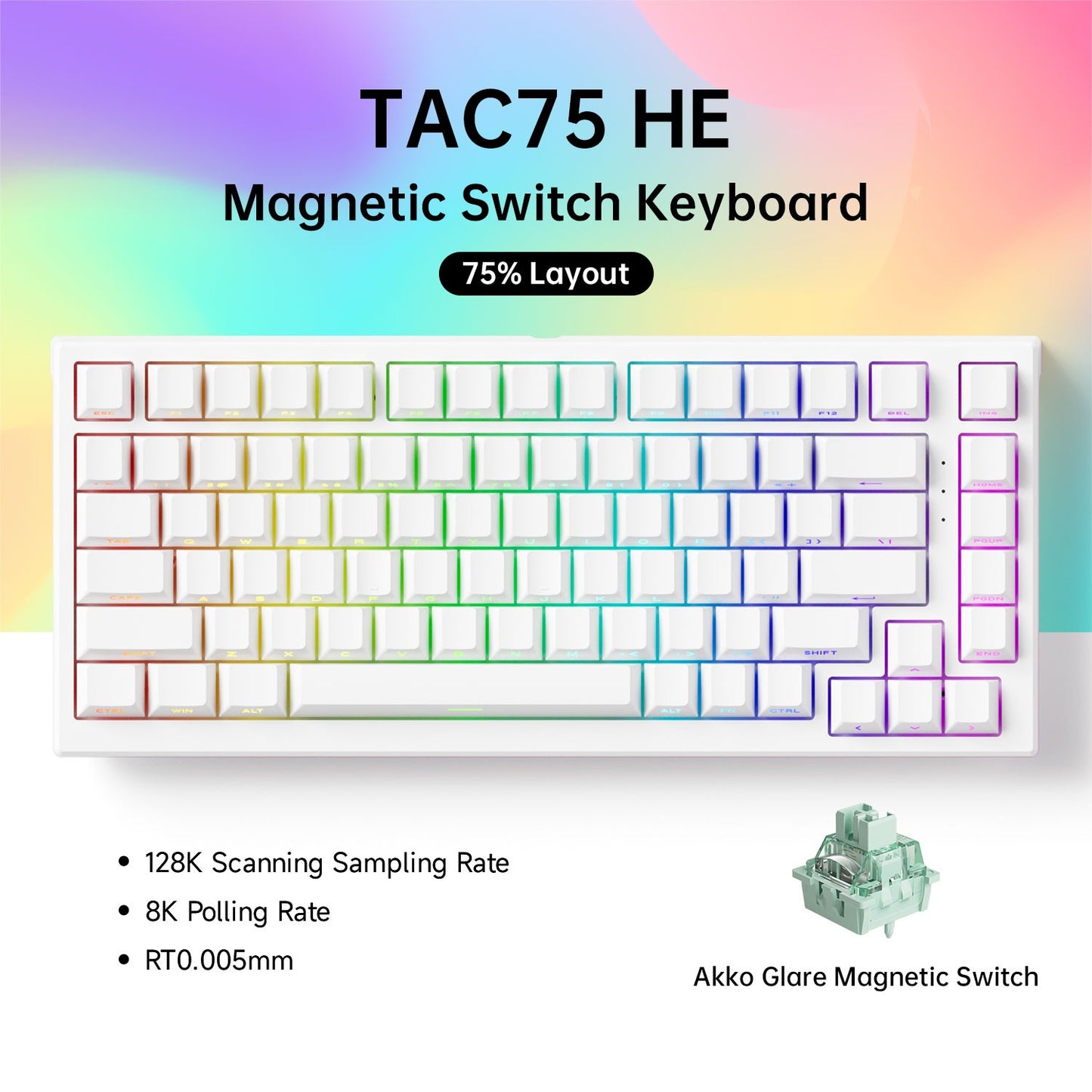 Teclado Gamer AKKO TAC75 HE com Switches Magnéticos 75% Rapid Trigger 0.005mm 8K RGB com Fio Teclado Personalizado para Esports