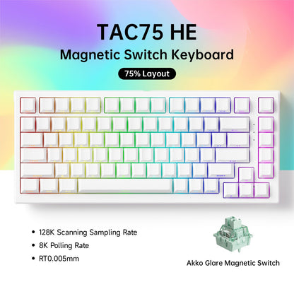 Teclado Gamer AKKO TAC75 HE com Switches Magnéticos 75% Rapid Trigger 0.005mm 8K RGB com Fio Teclado Personalizado para Esports