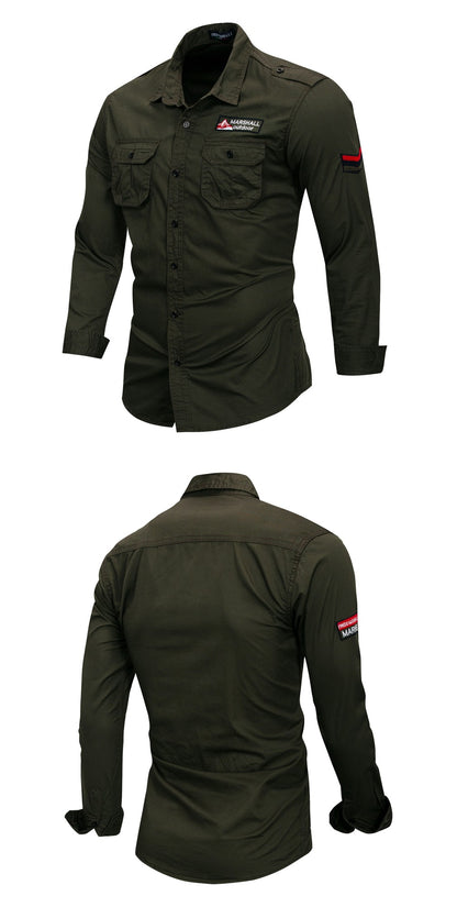 Fredd Marshall 2022 New 100% Cotton Military Shirt Men Long Sleeve Casual Dress Shirt Male Cargo Work Shirts With Embroidery 115