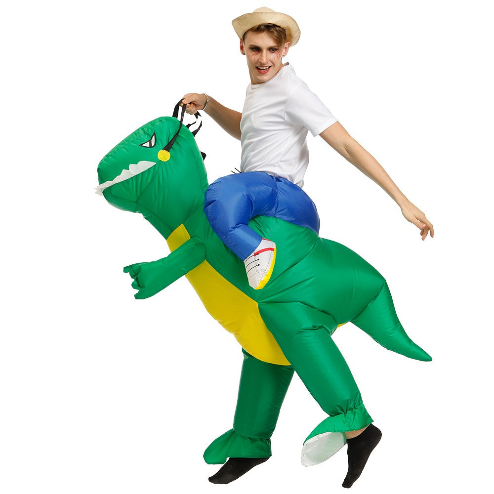 Child Adult Unisex Boy Girl Inflatable Green Dinosaur Cosplay Costume Kids Kindergarden Performance Halloween Carnival Party