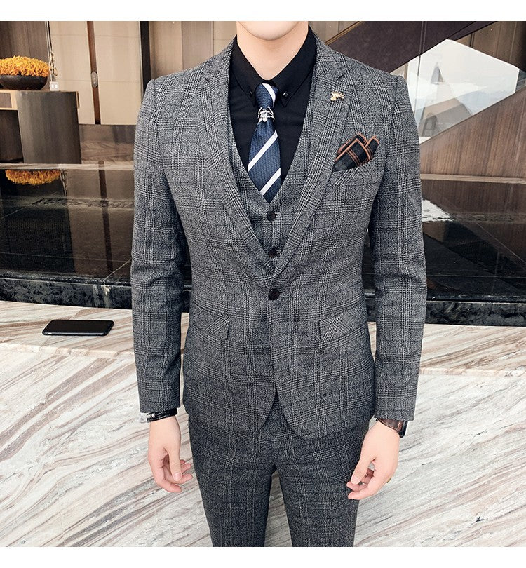 Men's High-quality Plus Size 5XL-M 3-piece Suit (suit+vest+pants) Business Fashion Plaid Suit Groom's Wedding Banquet Set