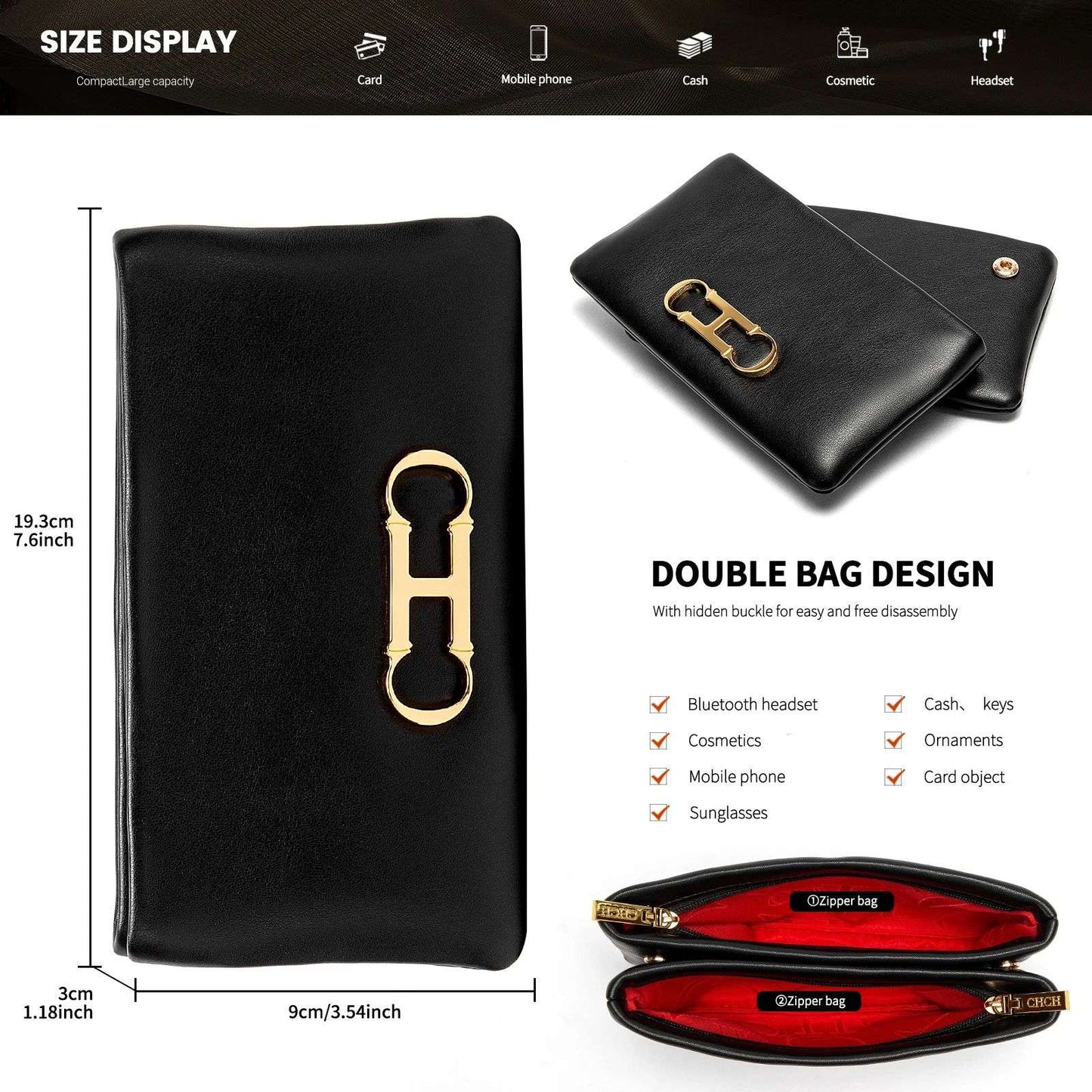 Fashionable Luxury Design 2024 Women's Solid Color Rectangular Handbag Business Party Letter Design Card Bag