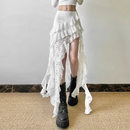 Gothic Skirt 2000s Summer Women's Clothes Gyaru Kpop Streetwear Lace High Waist Casual Aesthetic Long Skrit Femme Hip Hop Skirts