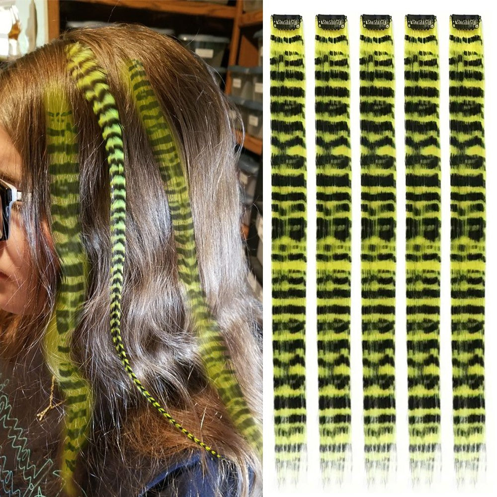 Faixa Sintética Estampada com Presilha Cabelo Colorido Longo Liso Pedaços de Cabelo com Presilha Extensões para Uso Diário ou Natal