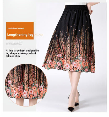 Women's Plus Size Half Skirt 2024 Summer New Bohemian Style Printed Pleated Skirt Fashionable Spring Women's Clothing
