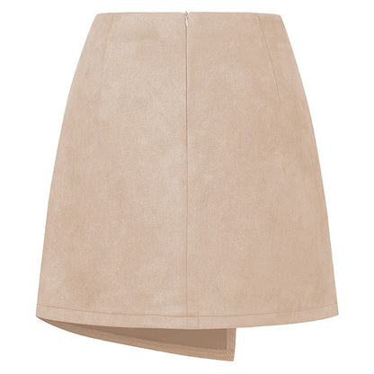 Chic Faux Suede Mini Skirts Women Design Irregular Button Skirts Woman Spring Autumn High Waist Zipper Up A-Line Skirt Ladies