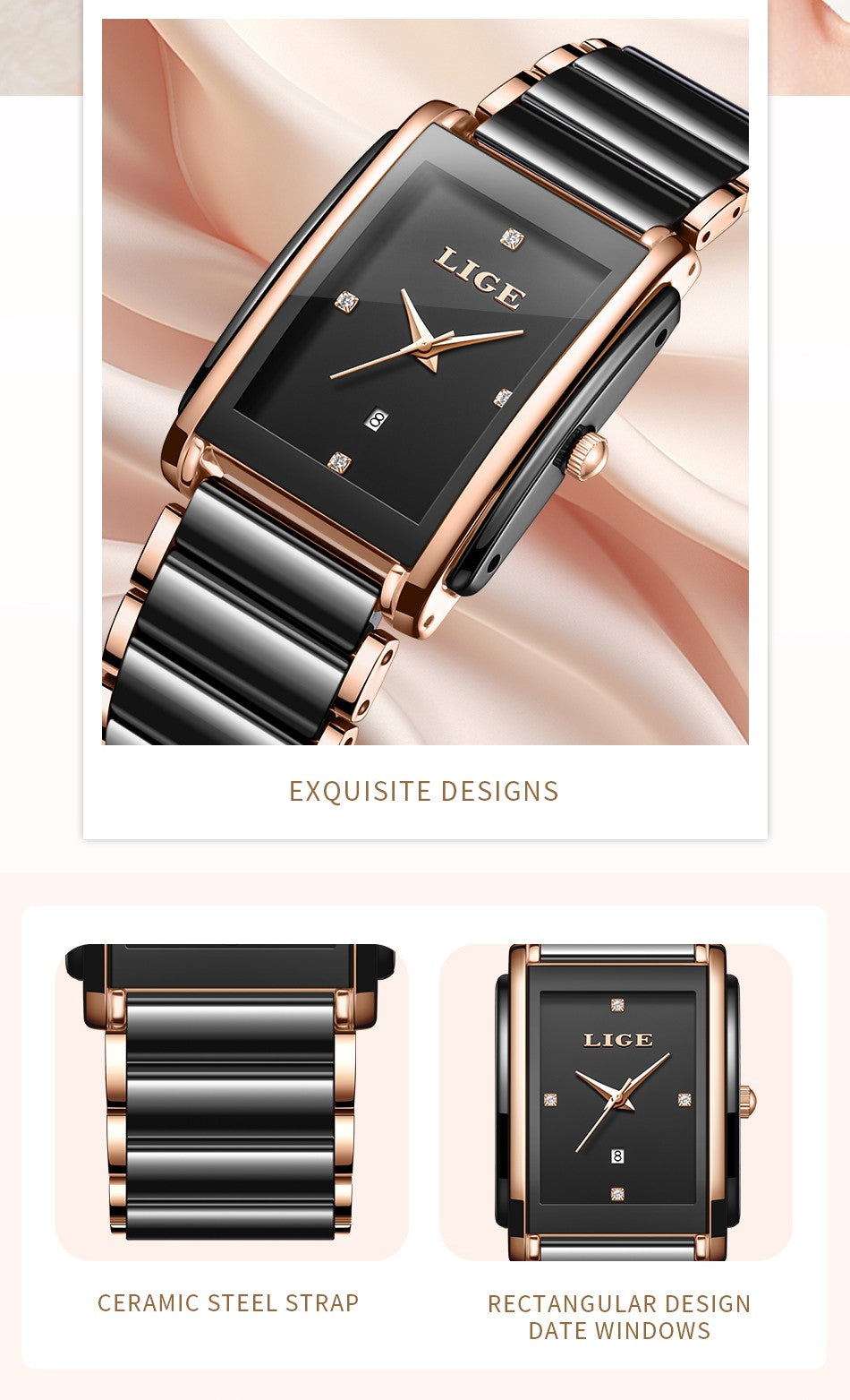LIGE Fashion Elegant Watch for Women Japanese Movement Ceramics Strap Luxury Ladies Bracelet Quartz Watches Gifts Reloj Mujer