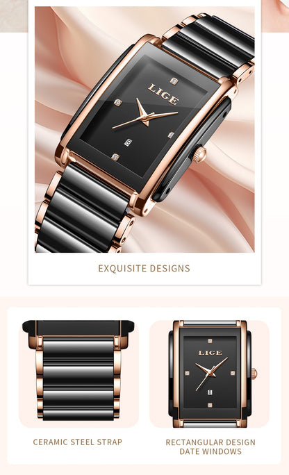 LIGE Fashion Elegant Watch for Women Japanese Movement Ceramics Strap Luxury Ladies Bracelet Quartz Watches Gifts Reloj Mujer