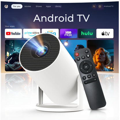 Projetor Inteligente com Wifi e Bluetooth Portátil Suporte 720P 4K, Correção Trapezoidal Automática, Controle Remoto AirMouse, Rotação 180 Graus