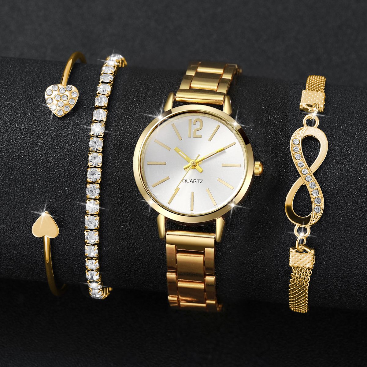 4pcs/set Women's Light Luxury Elegant Quartz Temperament Watch Casual Sports Style Quartz Watch With Bracelet (Box Not Included)