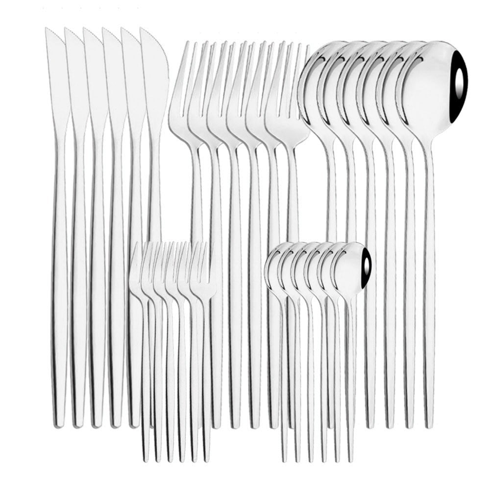 6Set/30Pcs Pink Silver Dinnerware Set Stainless Steel Knife Ckae Fork Spoon Cutlery Set Tableware Silverware Set Dropshipping
