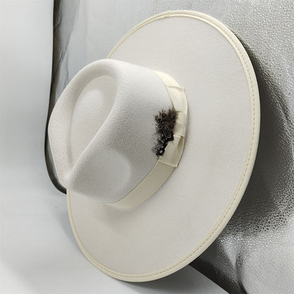 Chapéu Fedora Pintado à Mão Masculino e Feminino Chapéu Panamá Moda Primavera Outono com Pena Envolta Chapéu Fedora de Lã com Aba Grande
