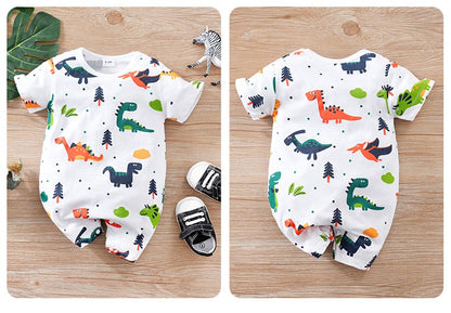Newborn Clothes Cute Cartoon Dinosaur Full Print CottonComfortable And SoftSummer Boys And Girls0-18 Short Sleeved Baby Jumpsuit