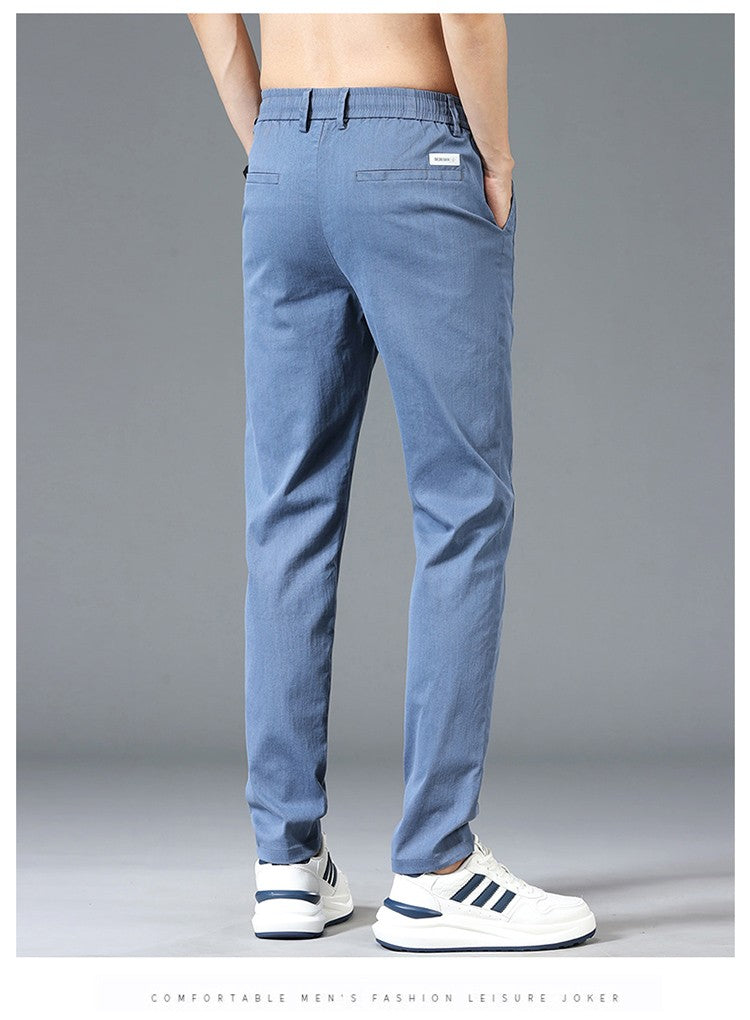 6 Colour Summer Men's Classic  Cotton Solid Color Fashion Business Casual Pants Elastic Waist Korean Fashion Men Clothing 28-38