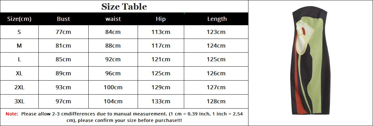 Sexy Strapless Backless Printed Long Dress Women Fashion Sleeveless Off Shoulder